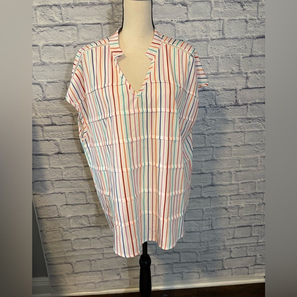 Women's Striped Button Down Shirt in Red, Blue, and White
